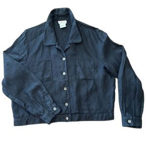 Talbots Irish Linen Shirt Jacket Women 14 Navy Relaxed Fit Vintage Hong Kong